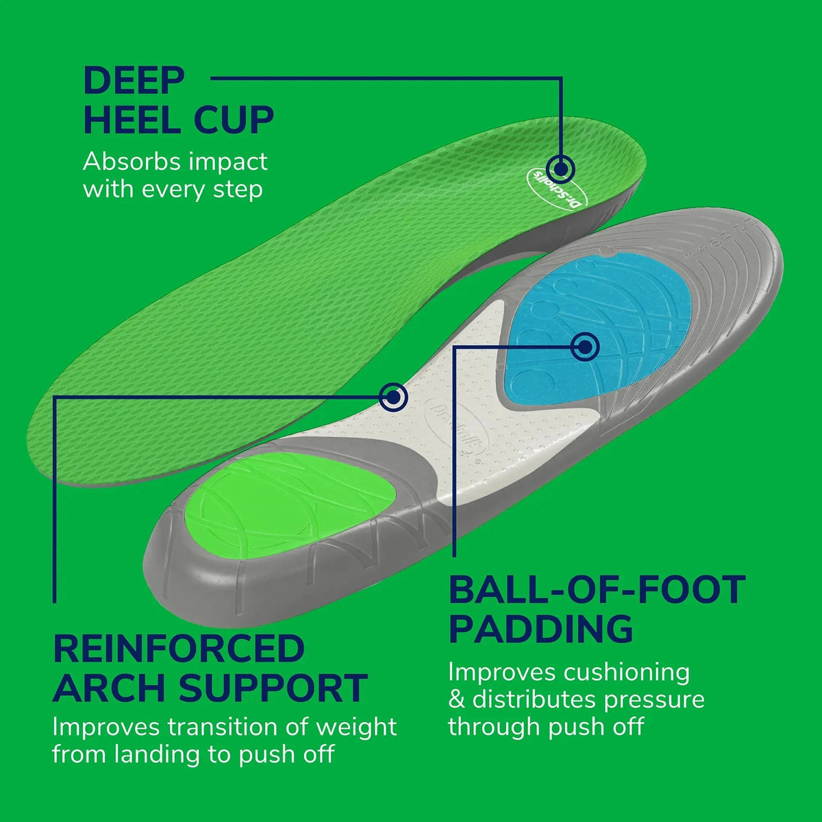 Scholl Insoles L 7-13) Run Shock Absorbing Insoles - Large