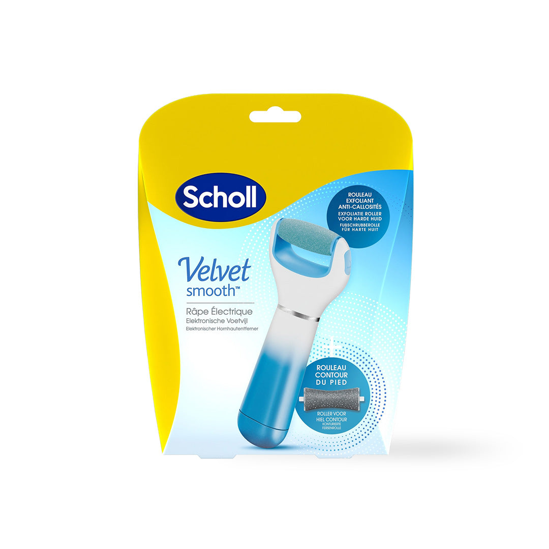 Scholl Velvet Smooth rape électrique bleue avec rouleau contour du pied