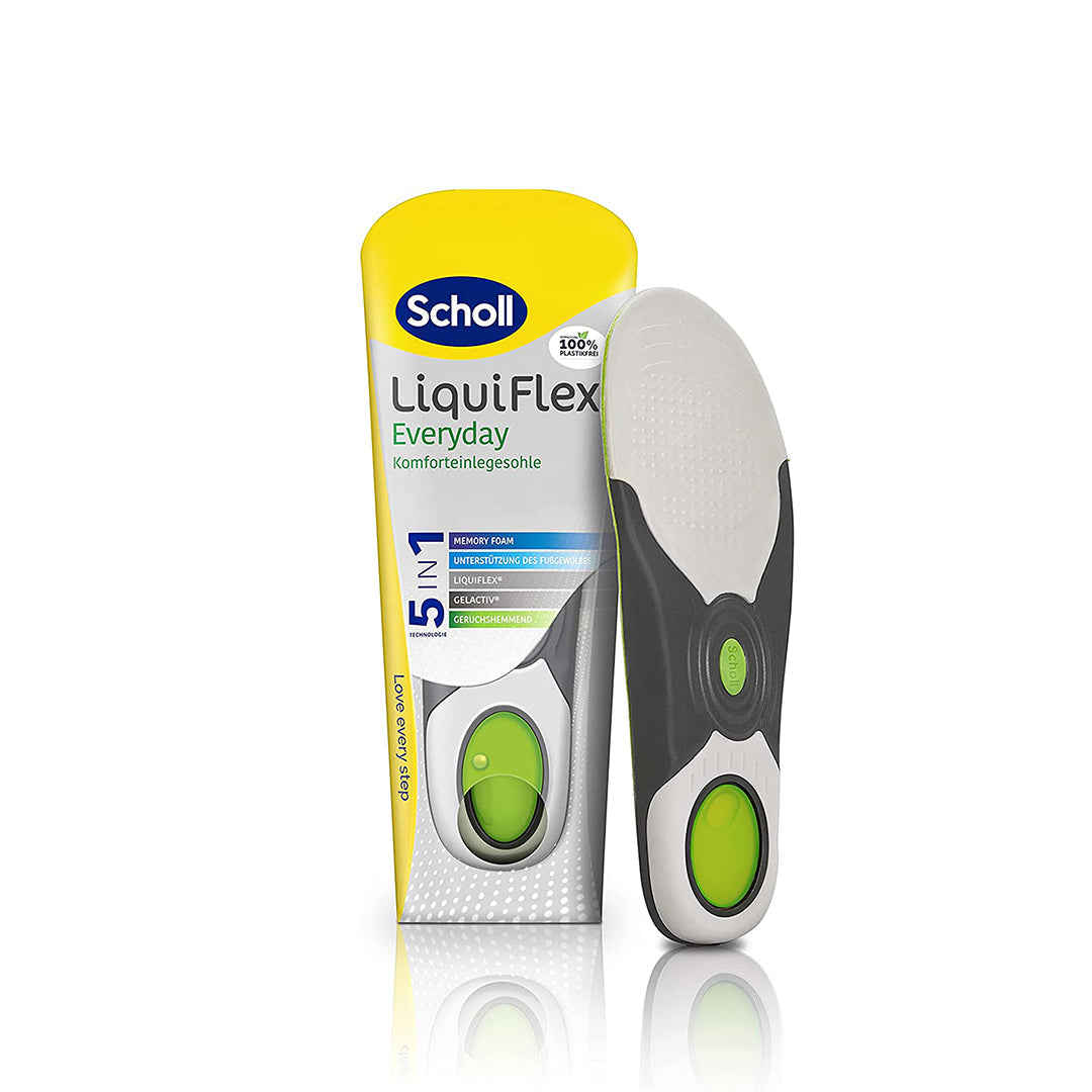 Scholl DE Insoles Large Scholl LiquiFlex Komforteinlegesohlen Everyday, mehr Polsterung durch Memory Foam und Unterstützung des Fußgewölbes, 1 x 2 Stück