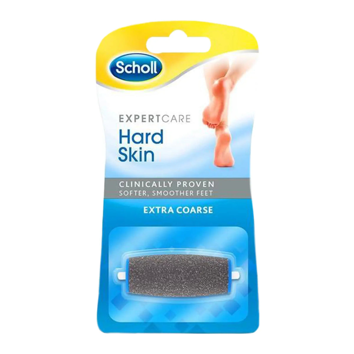 Expert Care Hard Skin Refill by Scholl UK featuring an extra coarse replacement roller head for removing hard skin and achieving smoother feet