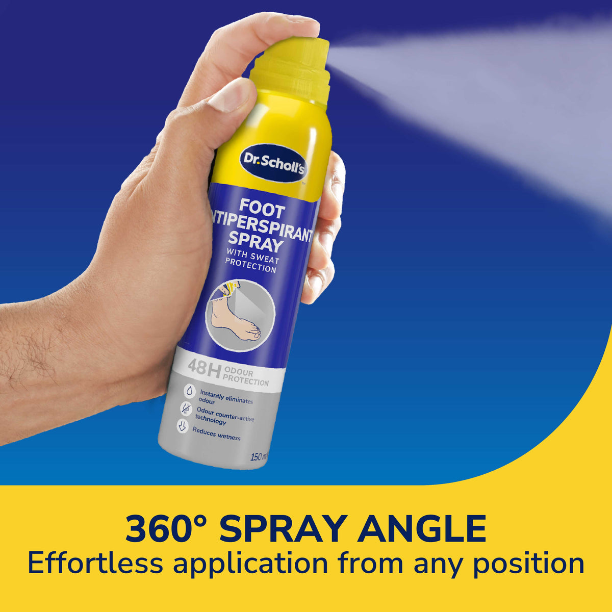 Dr. Scholl’s™ antitranspirantspray voor voeten met bescherming tegen transpiratie – 48 uur bescherming tegen geur (150ml)
