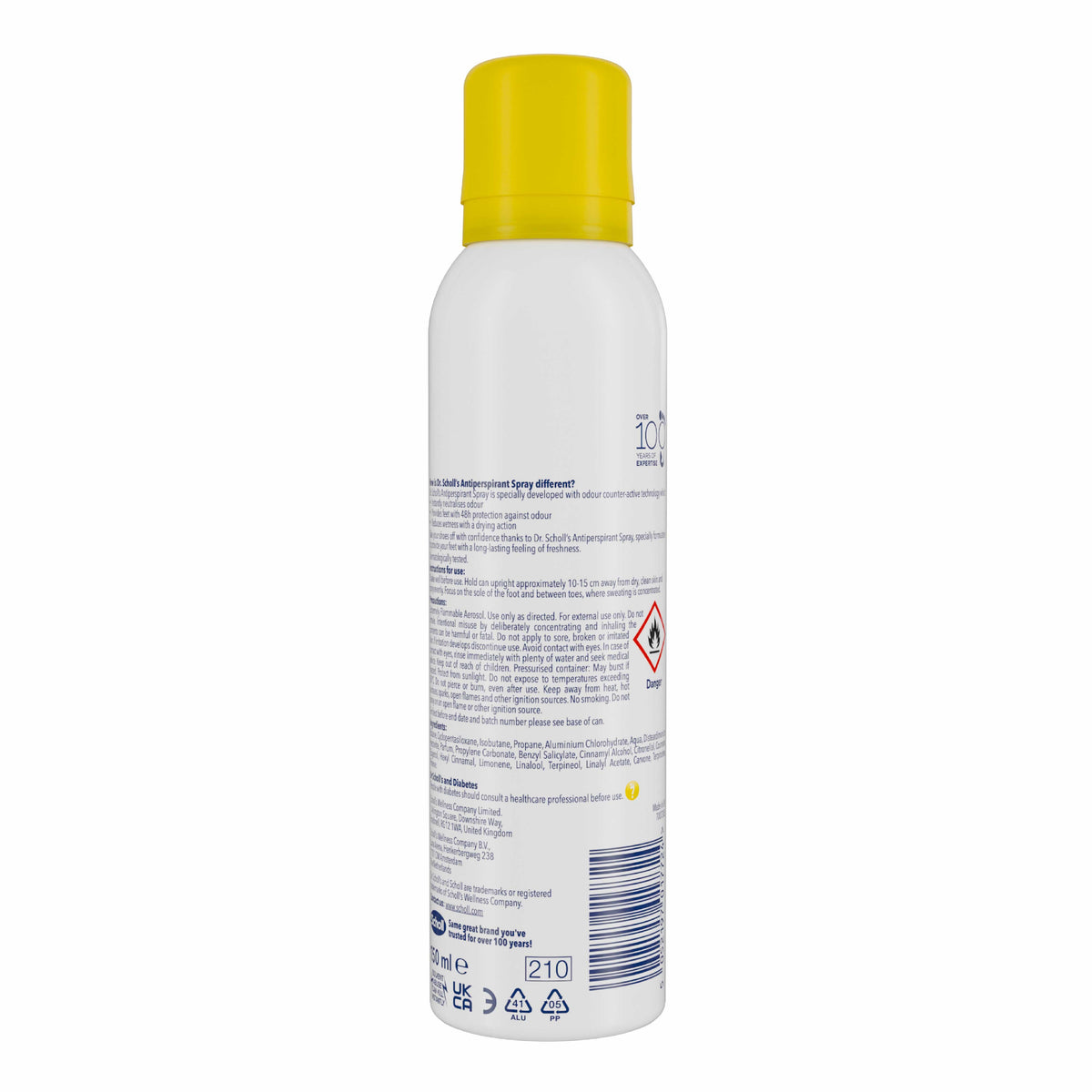 Dr. Scholl’s™ antitranspirantspray voor voeten met bescherming tegen transpiratie – 48 uur bescherming tegen geur (150ml)