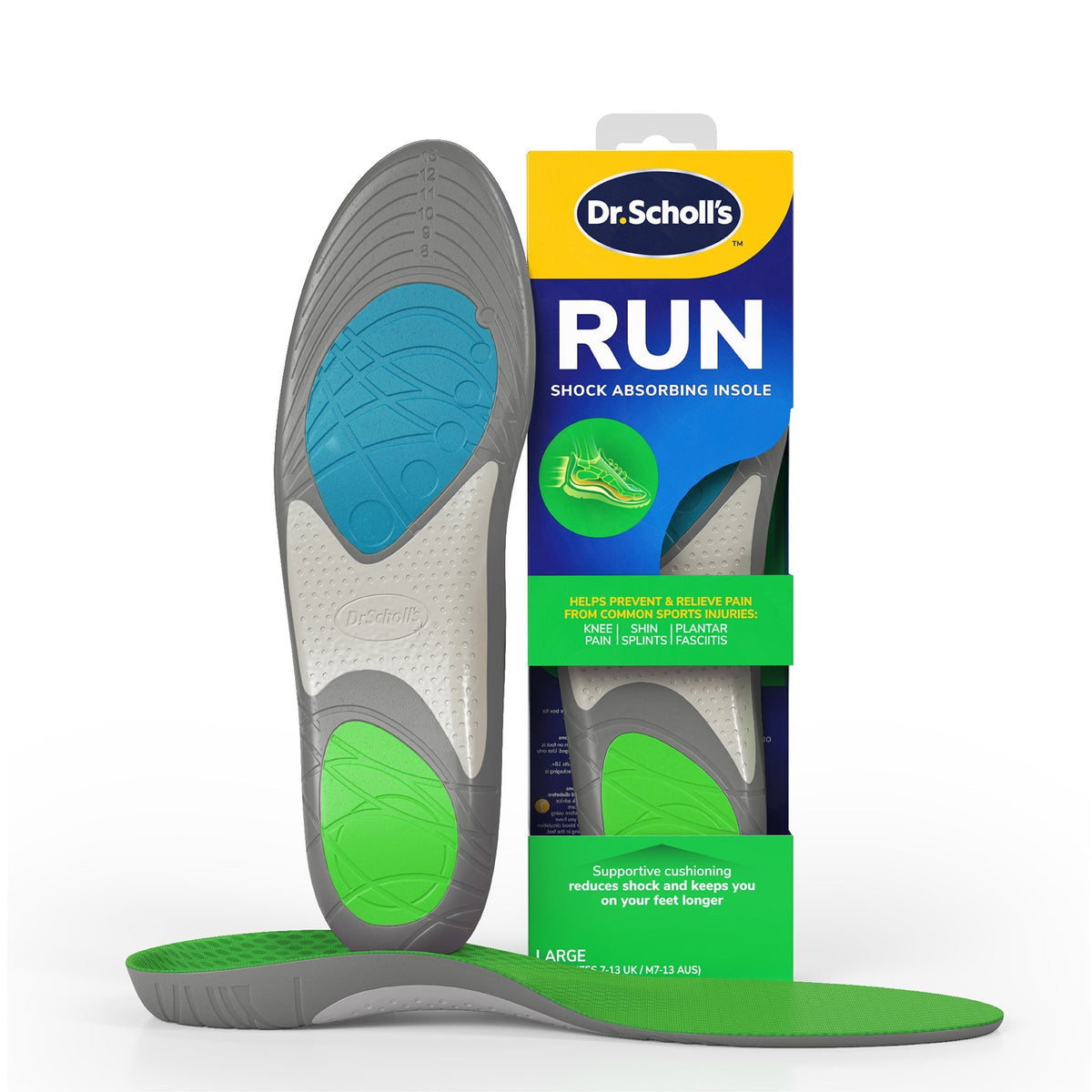 Scholl Insoles L 7-13) Run Shock Absorbing Insoles - Large