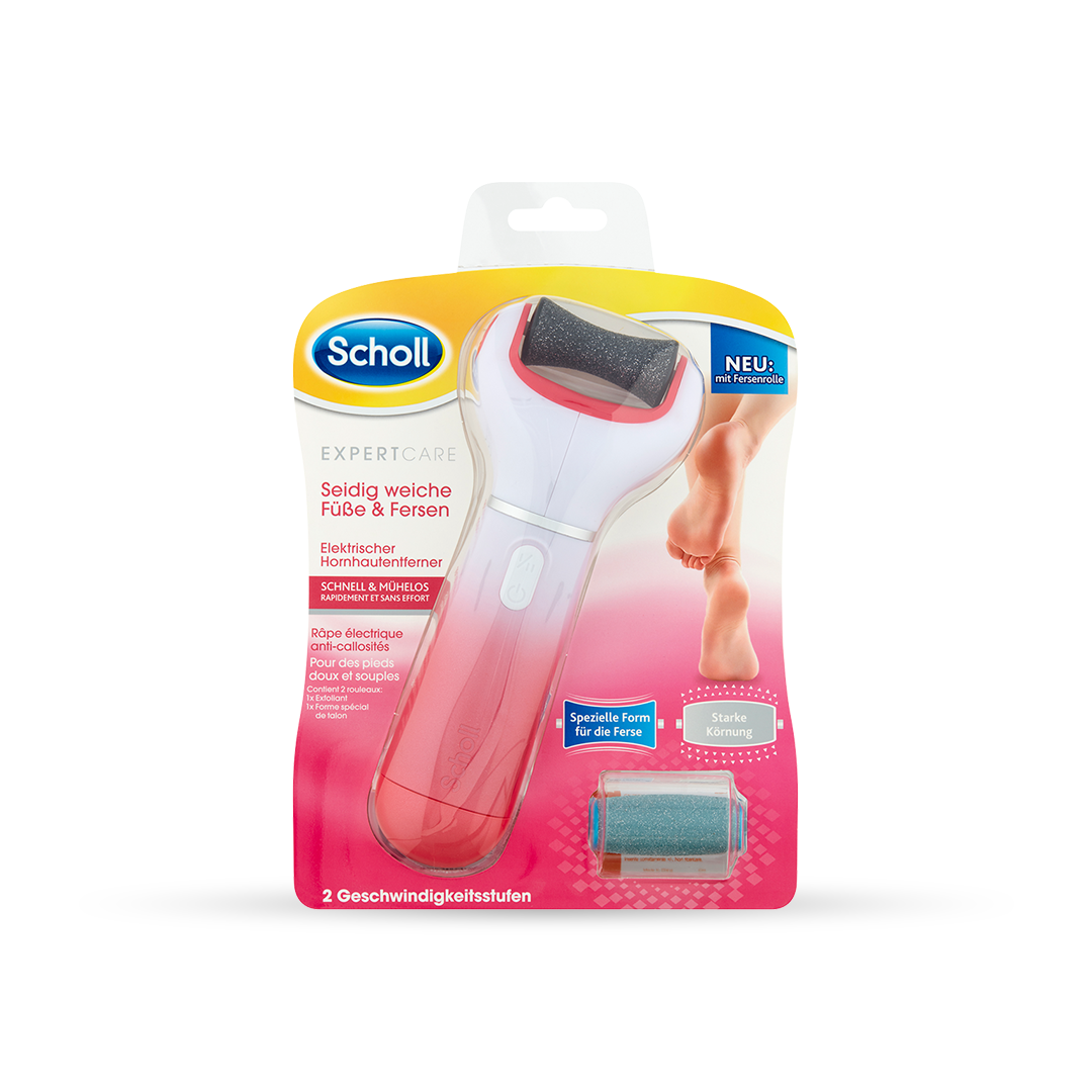 Scholl Velvet Smooth™ elektromos talpreszelő rózsaszín 1db, sarokra való fejjel és normál érdességű pótfejjel