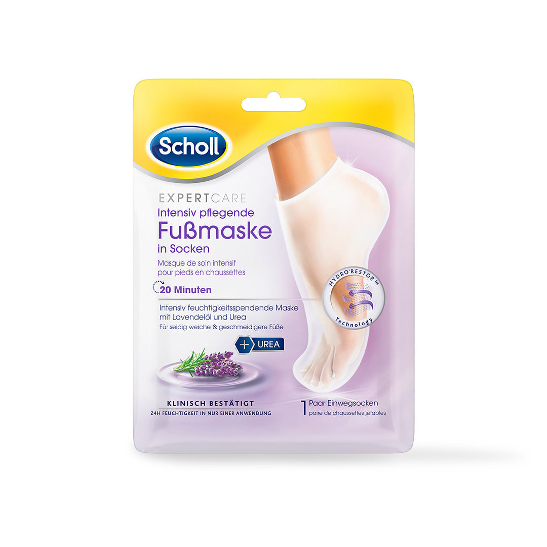 Scholl DE Care Scholl ExpertCare Intensiv pflegende  Fußmaske in Socken –  Enstpannende Maske  mit Lavendelöl
