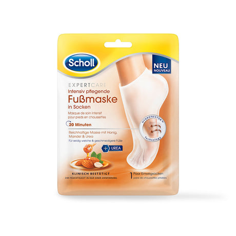Scholl DE Care Scholl Expertcare intensiv pflegende Fußmaske in Socken mit Honig und Mandel –  1 Paar Einwegsocken