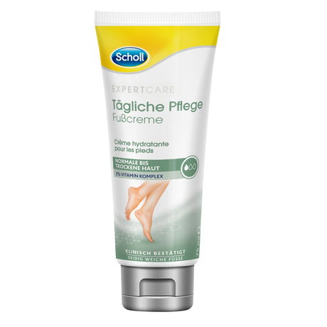 Scholl DE Scholl Tägliche Pflege Fußcreme – Intensiv pflegende Fußcreme für trockene Haut – Mit Vitamin-Komplex – 1 x 75ml
