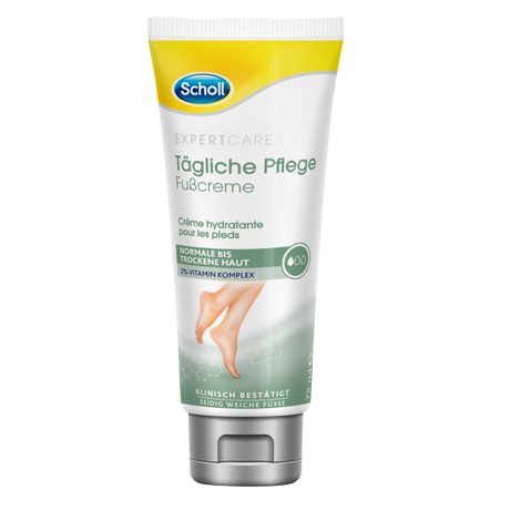 Scholl DE Scholl Tägliche Pflege Fußcreme – Intensiv pflegende Fußcreme für trockene Haut – Mit Vitamin-Komplex – 1 x 75ml