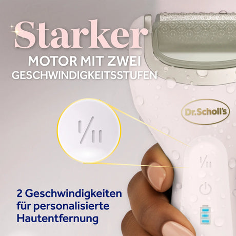 Scholl Site DE Care Dr. Scholl’s Pedi Perfect Pro Wasserdichter, Wiederaufladbarer, Elektrischer Fußhornhautentferner mit x2 Rollenköpfen